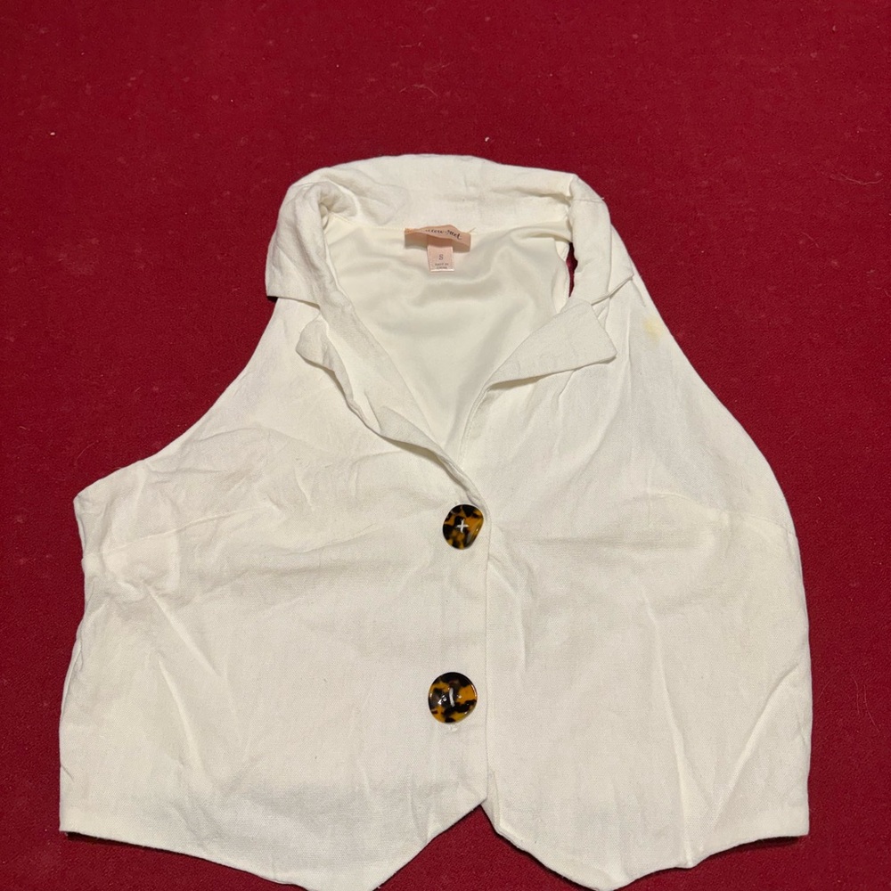 White Sleeveless Blouse with Button Detail